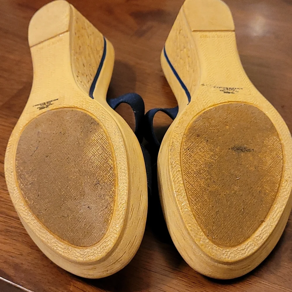 Tuscany wedge sandal.  Navy stretch straps with  rhinestones.  6 1/2 N - Picture 3 of 8